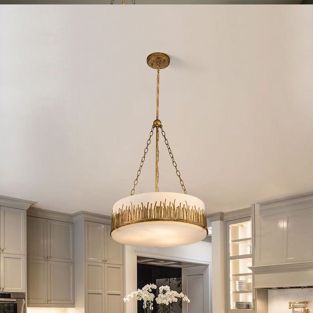 QN-SAWGRASS-3P-DG-O Sawgrass 3 Light Pendant Gold Leaf with Antique Glaze