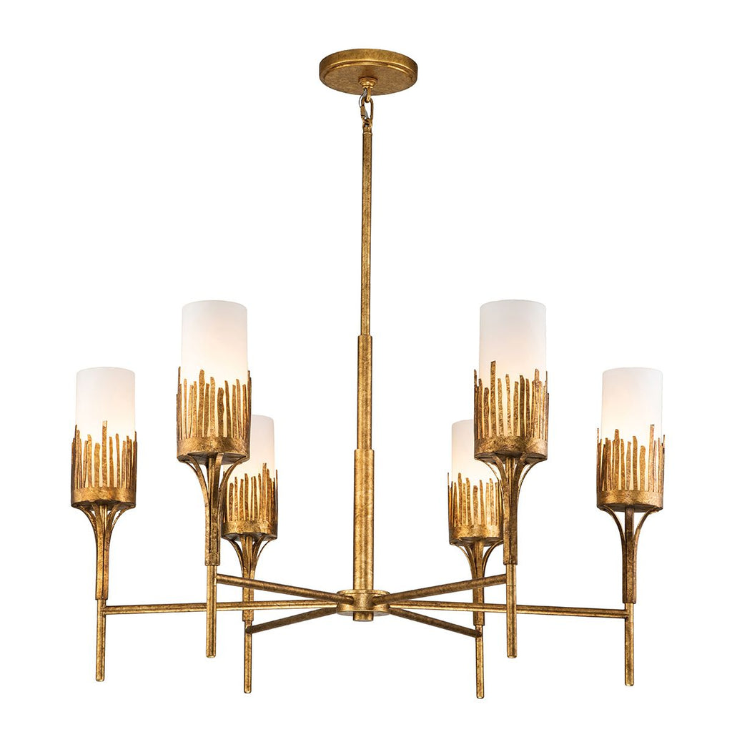 QN-SAWGRASS-6-DG-O Sawgrass 6 Light Chandelier Gold Leaf with Antique Glaze