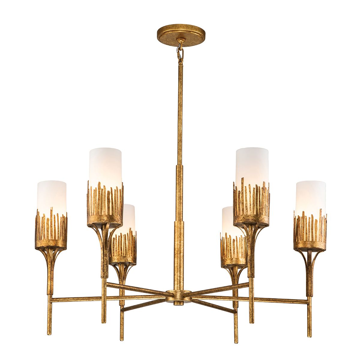 QN-SAWGRASS-6-DG-O Sawgrass 6 Light Chandelier Gold Leaf with Antique Glaze