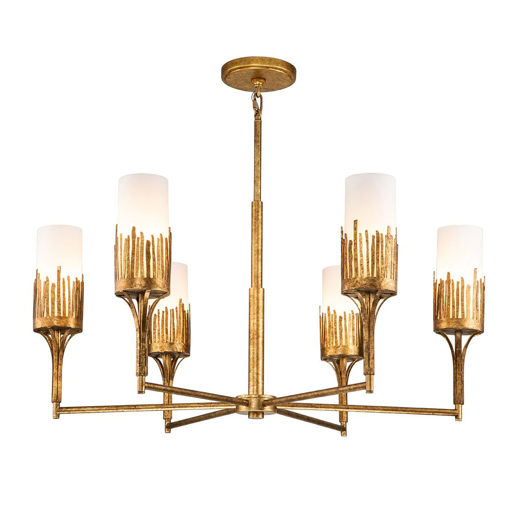QN-SAWGRASS-6-DG-O Sawgrass 6 Light Chandelier Gold Leaf with Antique Glaze