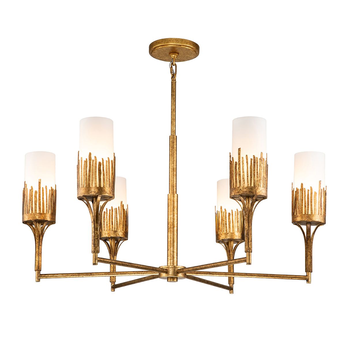 QN-SAWGRASS-6-DG-O Sawgrass 6 Light Chandelier Gold Leaf with Antique Glaze