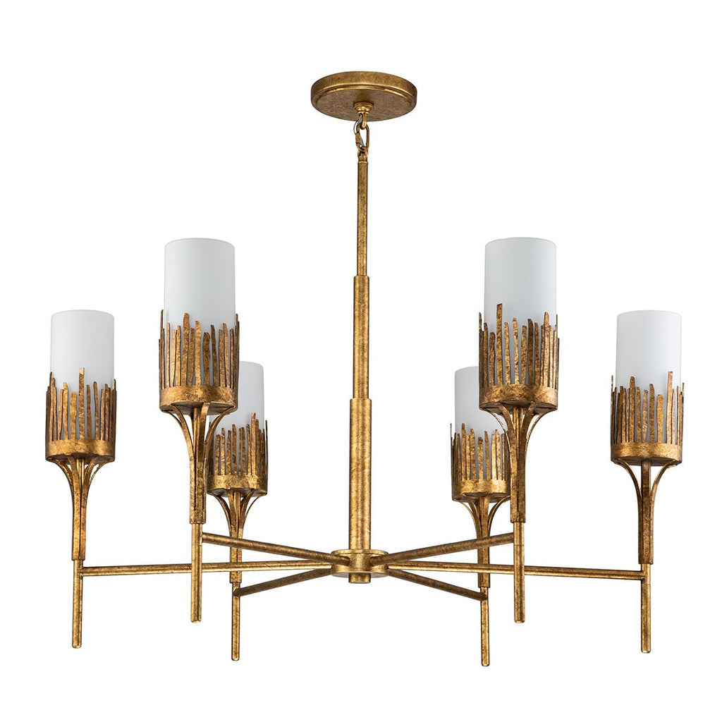 QN-SAWGRASS-6-DG-O Sawgrass 6 Light Chandelier Gold Leaf with Antique Glaze