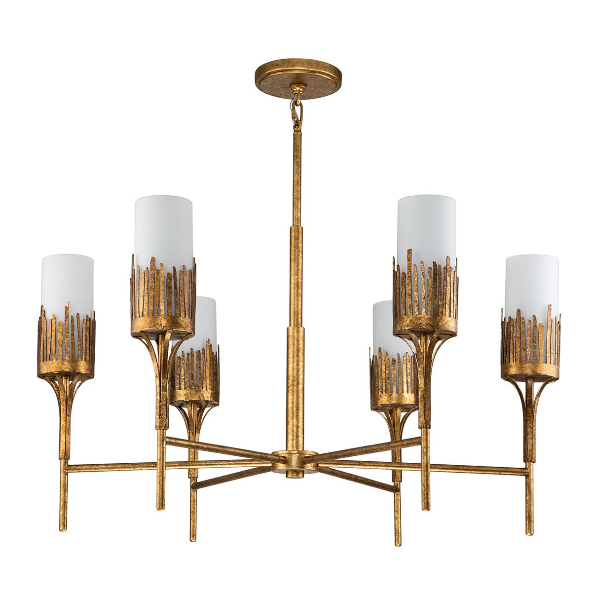 QN-SAWGRASS-6-DG-O Sawgrass 6 Light Chandelier Gold Leaf with Antique Glaze