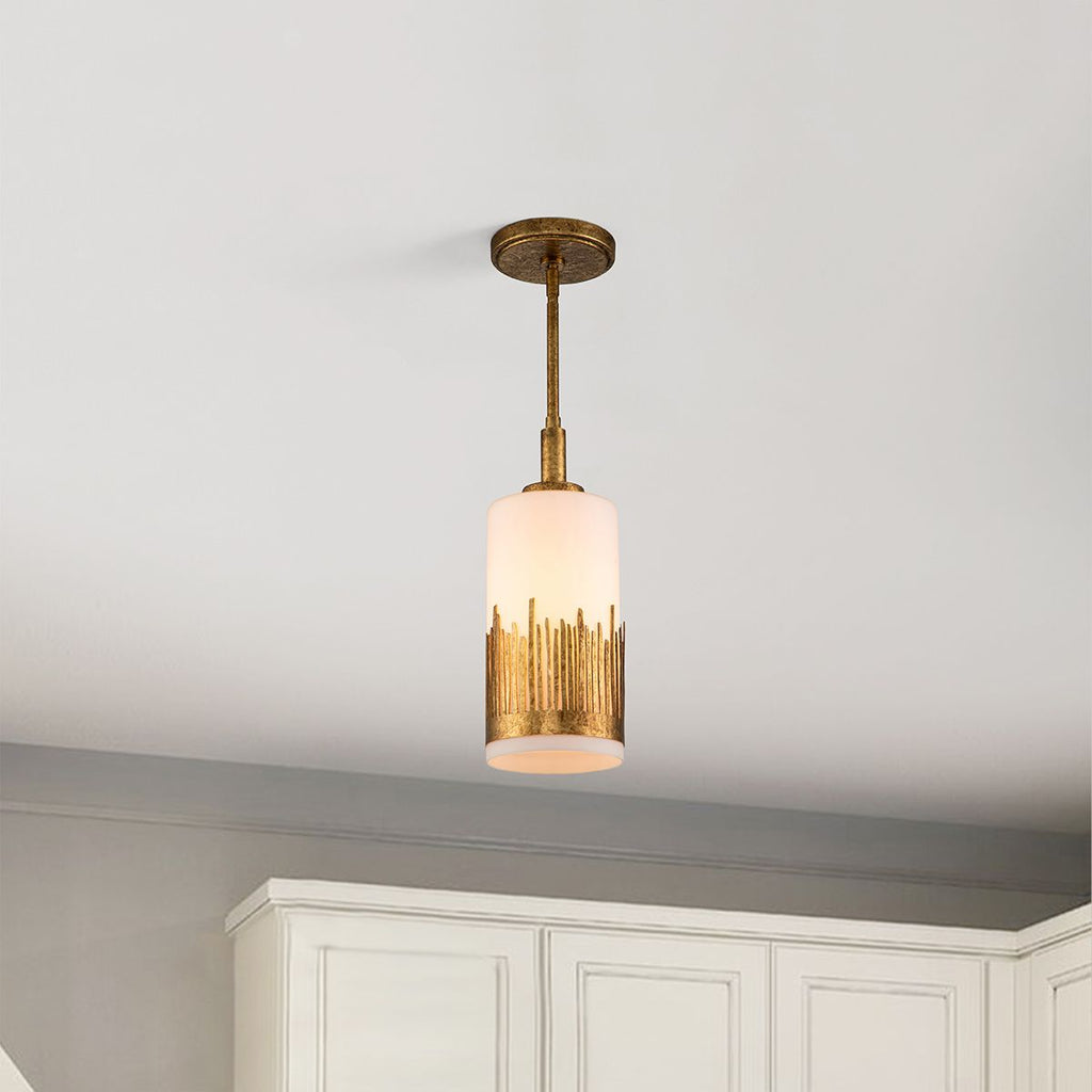QN-SAWGRASS-MP-DG-O Sawgrass 1 Light Pendant Gold Leaf with Antique Glaze