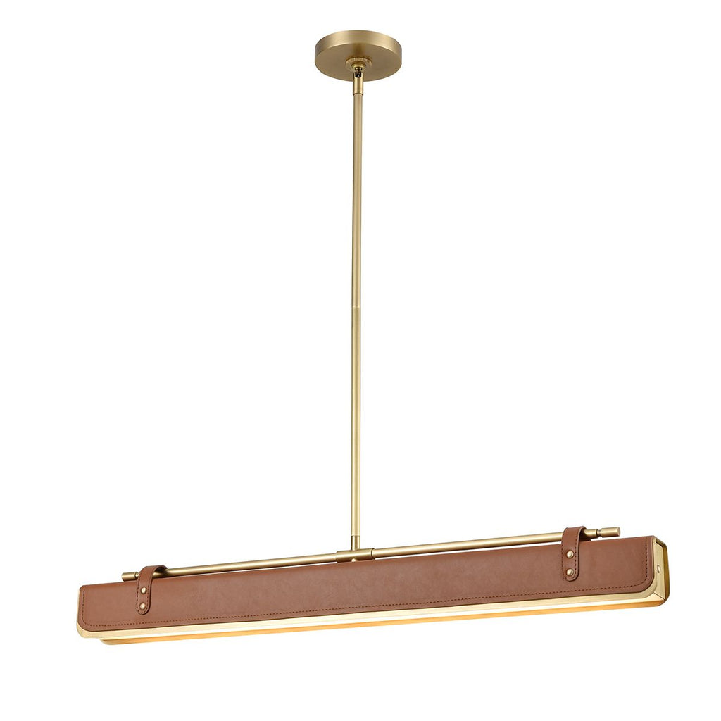 QN-VALISE-LP80-VBS-CL Valise LED Linear Pendant Vintage Brass/Cognac Leather