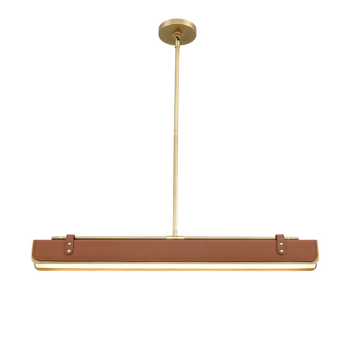 QN-VALISE-LP80-VBS-CL Valise LED Linear Pendant Vintage Brass/Cognac Leather