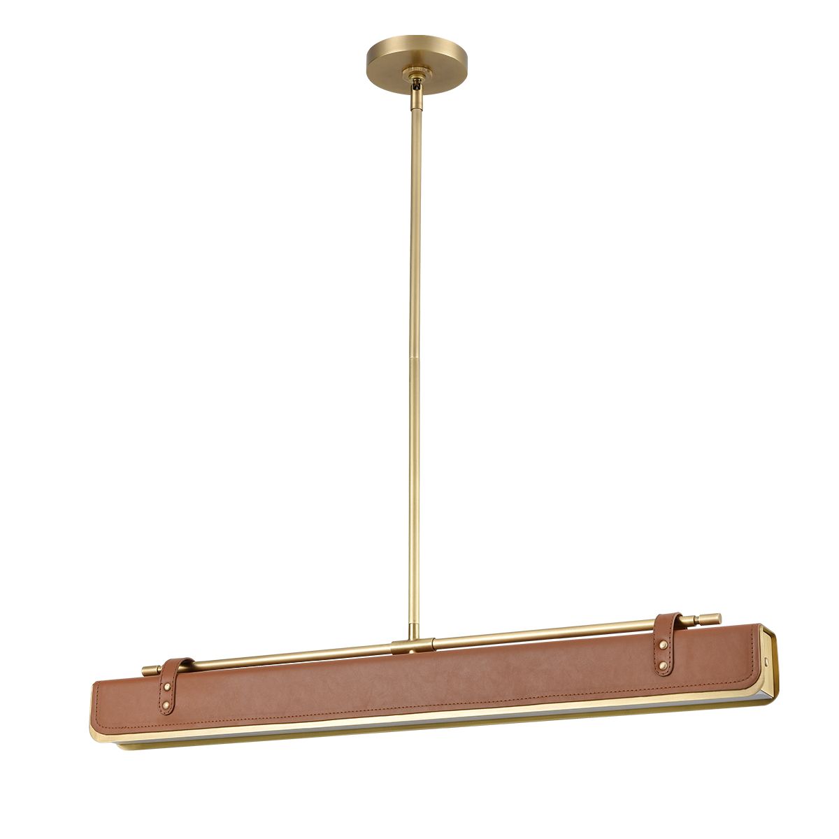 QN-VALISE-LP80-VBS-CL Valise LED Linear Pendant Vintage Brass/Cognac Leather