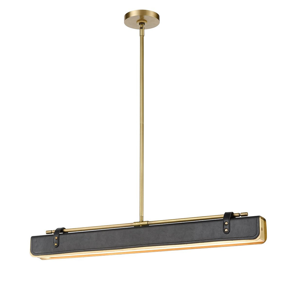 QN-VALISE-LP80-VBS-TL Valise LED Linear Pendant Vintage Brass/Tuxedo Leather