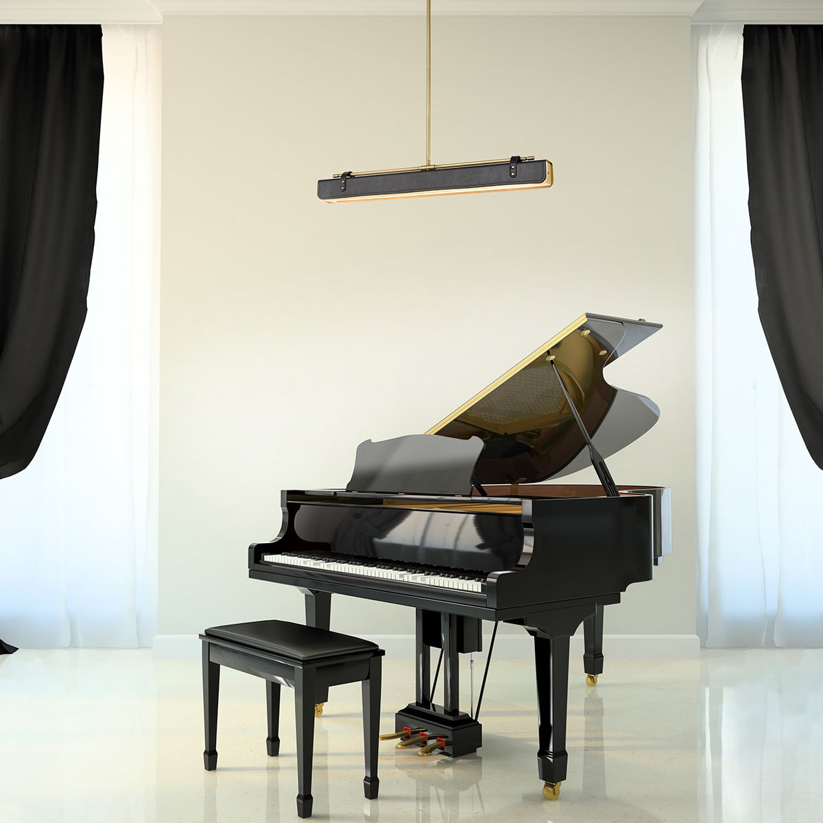 QN-VALISE-LP80-VBS-TL Valise LED Linear Pendant Vintage Brass/Tuxedo Leather