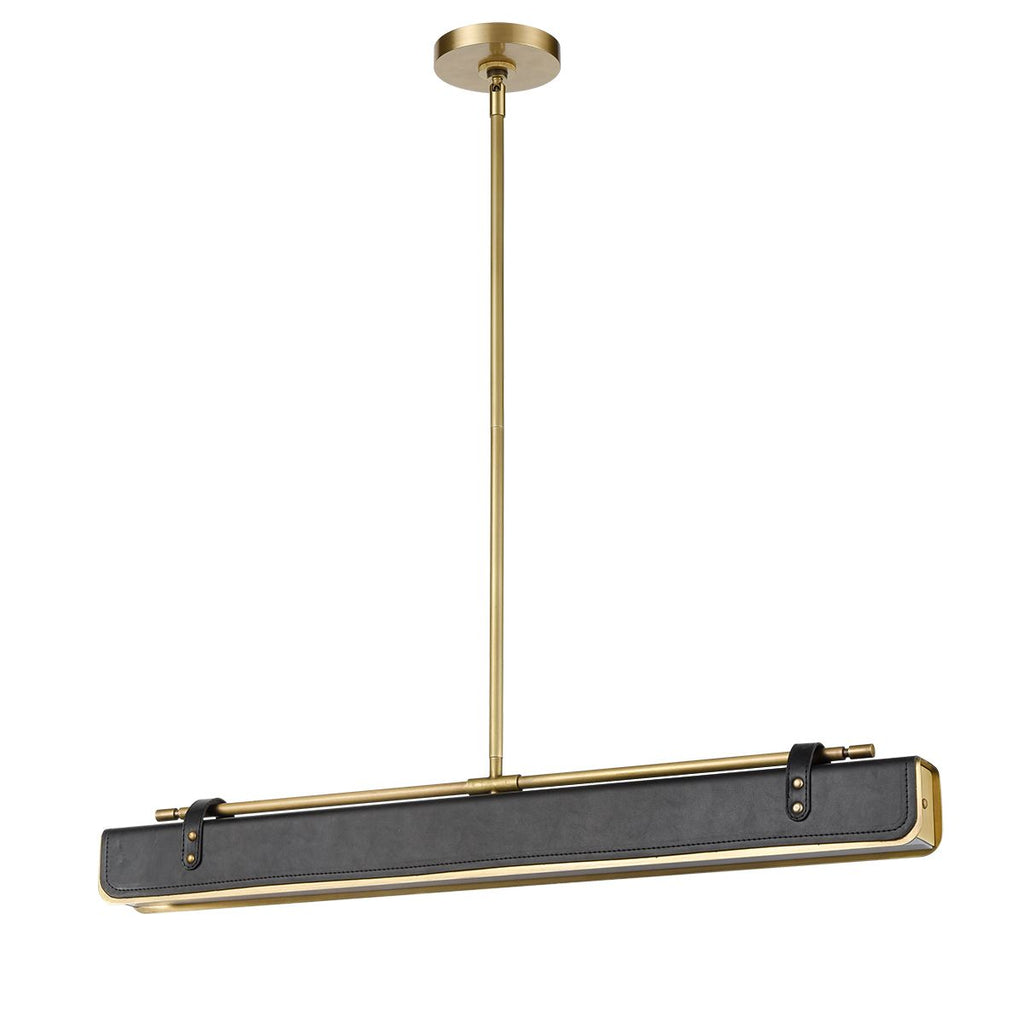QN-VALISE-LP80-VBS-TL Valise LED Linear Pendant Vintage Brass/Tuxedo Leather