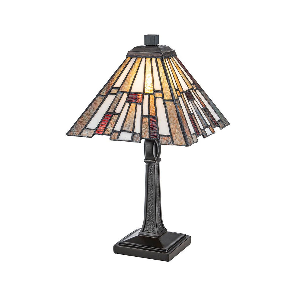 QZ-INGLENOOK-TL-S-UK Inglenook 1 Light  Midi Table Lamp Valiant Bronze & Art Glass