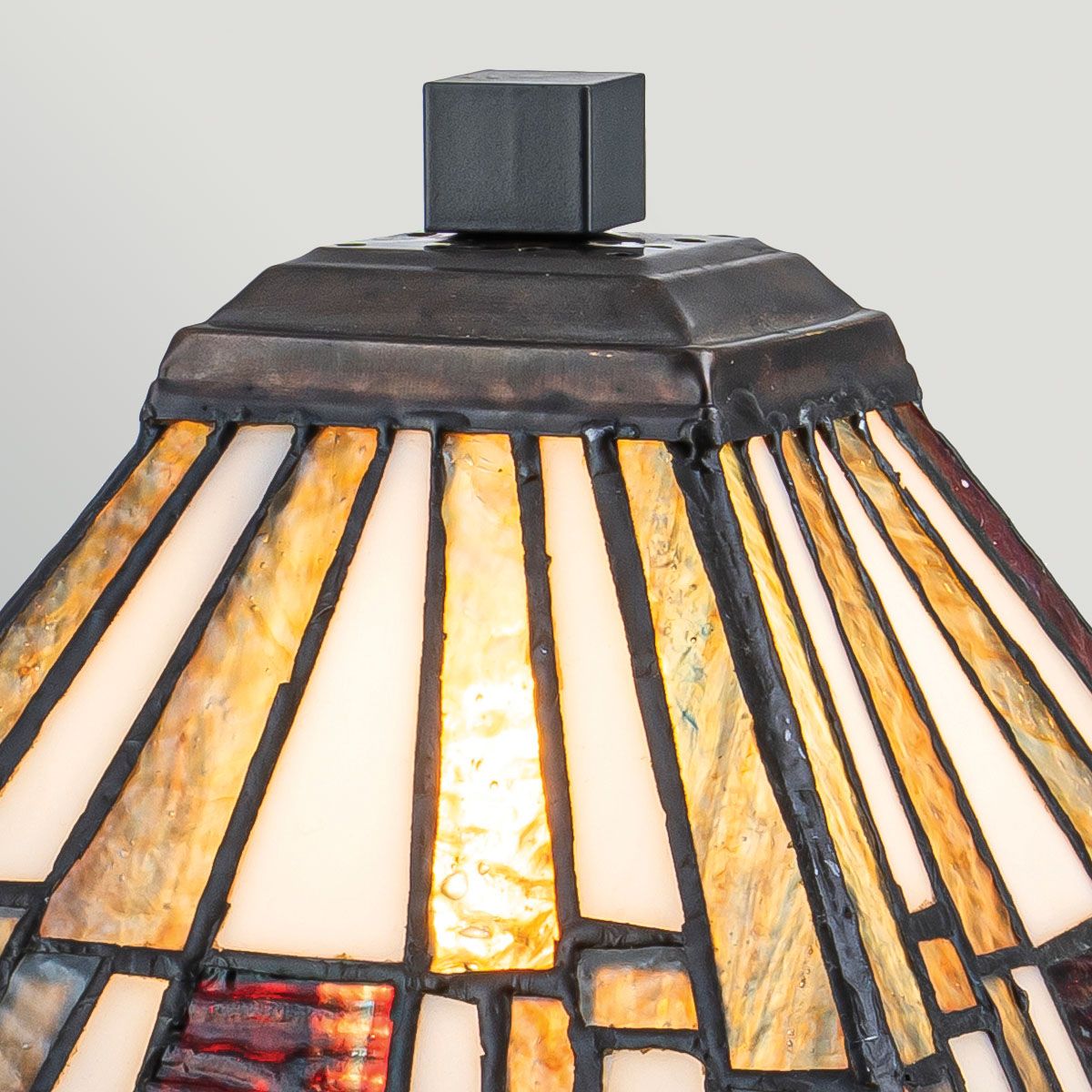 QZ-INGLENOOK-TL-S Inglenook 1 Light  Midi Table Lamp Valiant Bronze & Art Glass