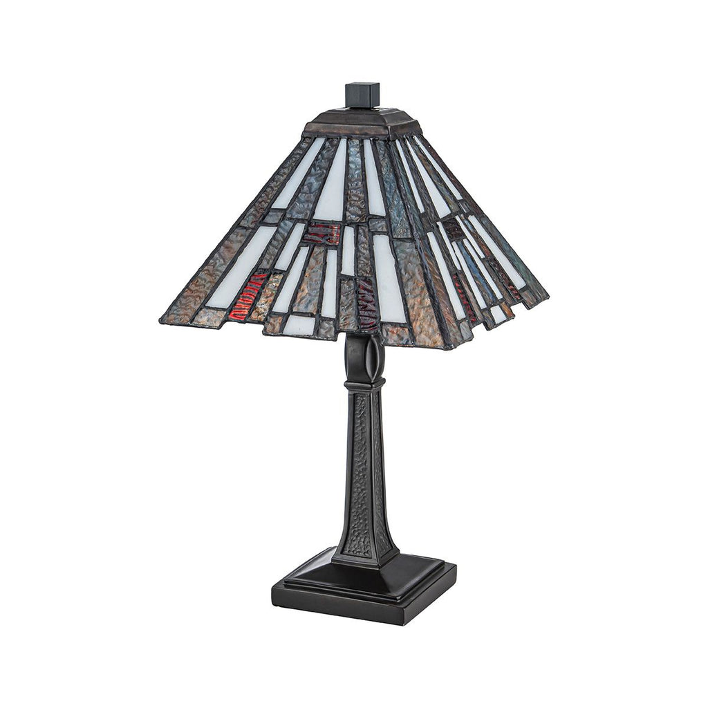 QZ-INGLENOOK-TL-S Inglenook 1 Light  Midi Table Lamp Valiant Bronze & Art Glass