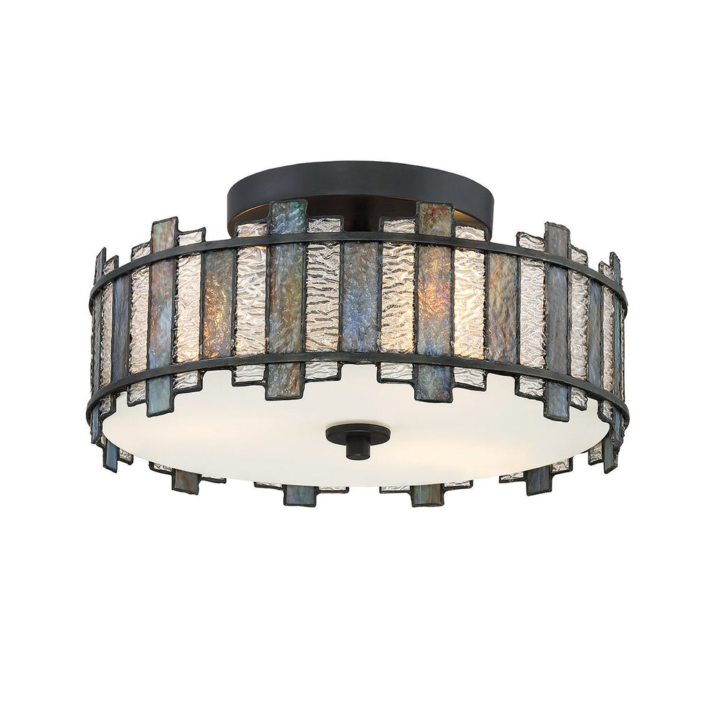 QZ-SENTRY-2SF-BK Sentry 2 Light Semi-Flush Black & Art Glass