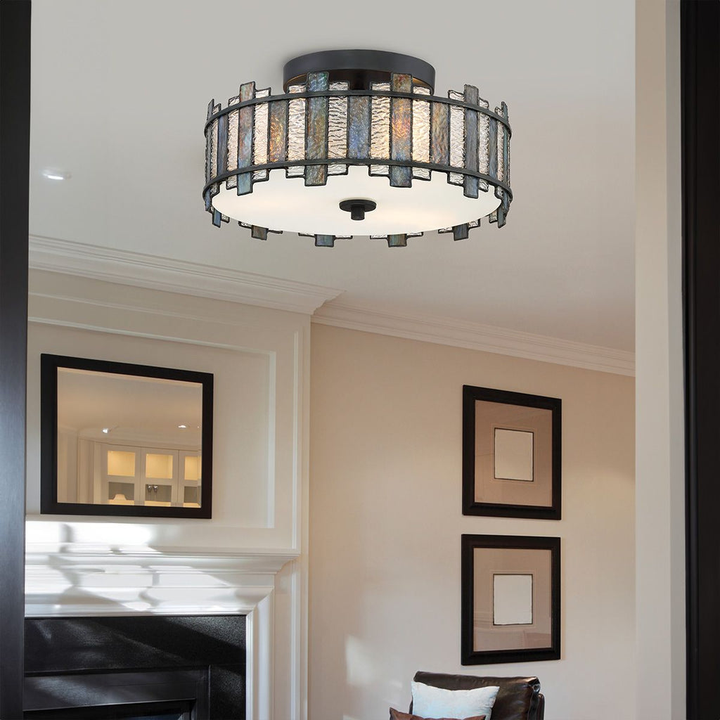 QZ-SENTRY-2SF-BK Sentry 2 Light Semi-Flush Black & Art Glass