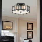 QZ-SENTRY-2SF-BK Sentry 2 Light Semi-Flush Black & Art Glass