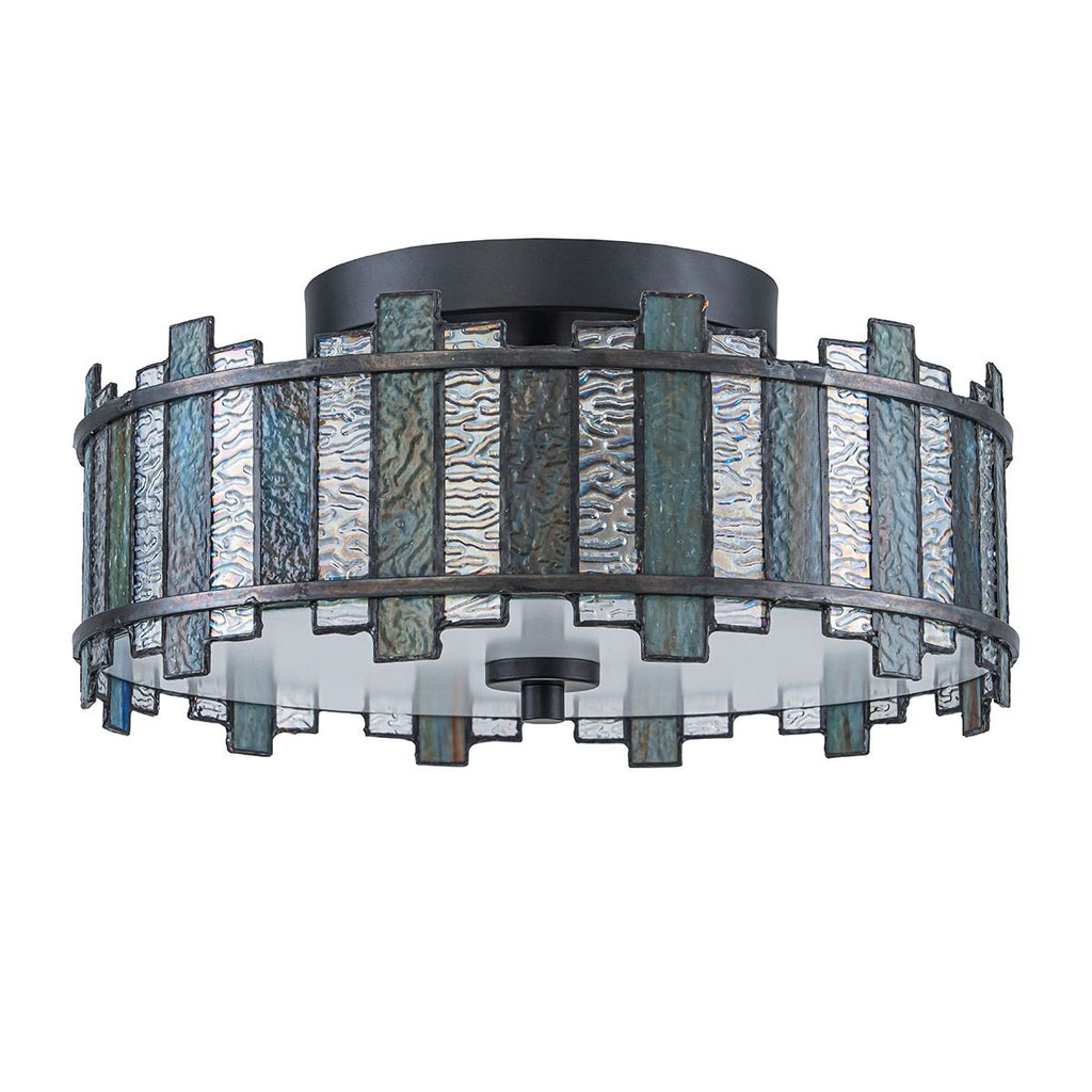 QZ-SENTRY-2SF-BK Sentry 2 Light Semi-Flush Black & Art Glass