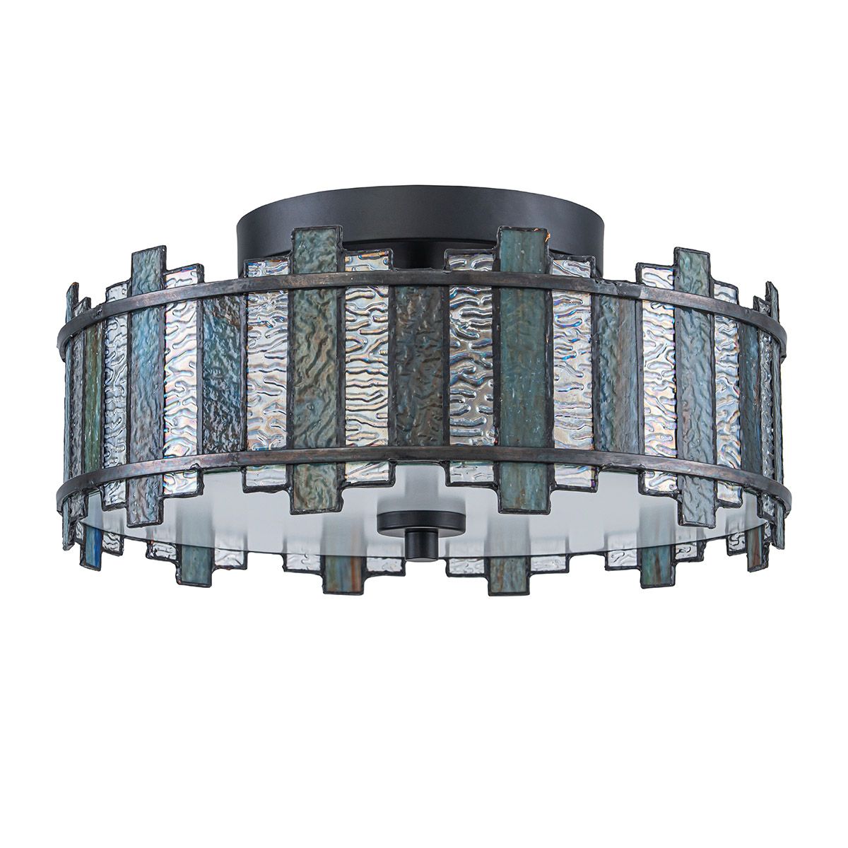 QZ-SENTRY-2SF-BK Sentry 2 Light Semi-Flush Black & Art Glass