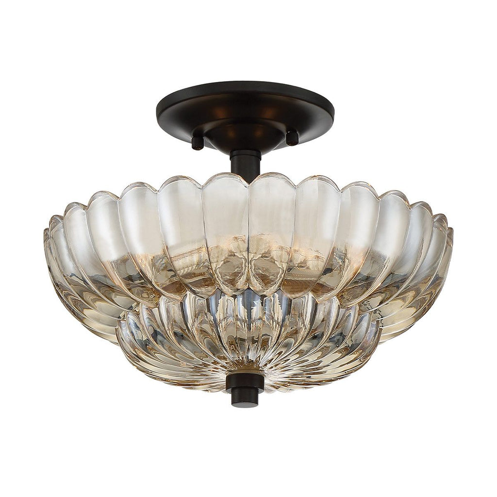 QZ-WHITECAP-SF-S Quoizel Whitecap 3 lt Semi Flush Medium Tinted Amber Glass with Mottled Cocoa Brown