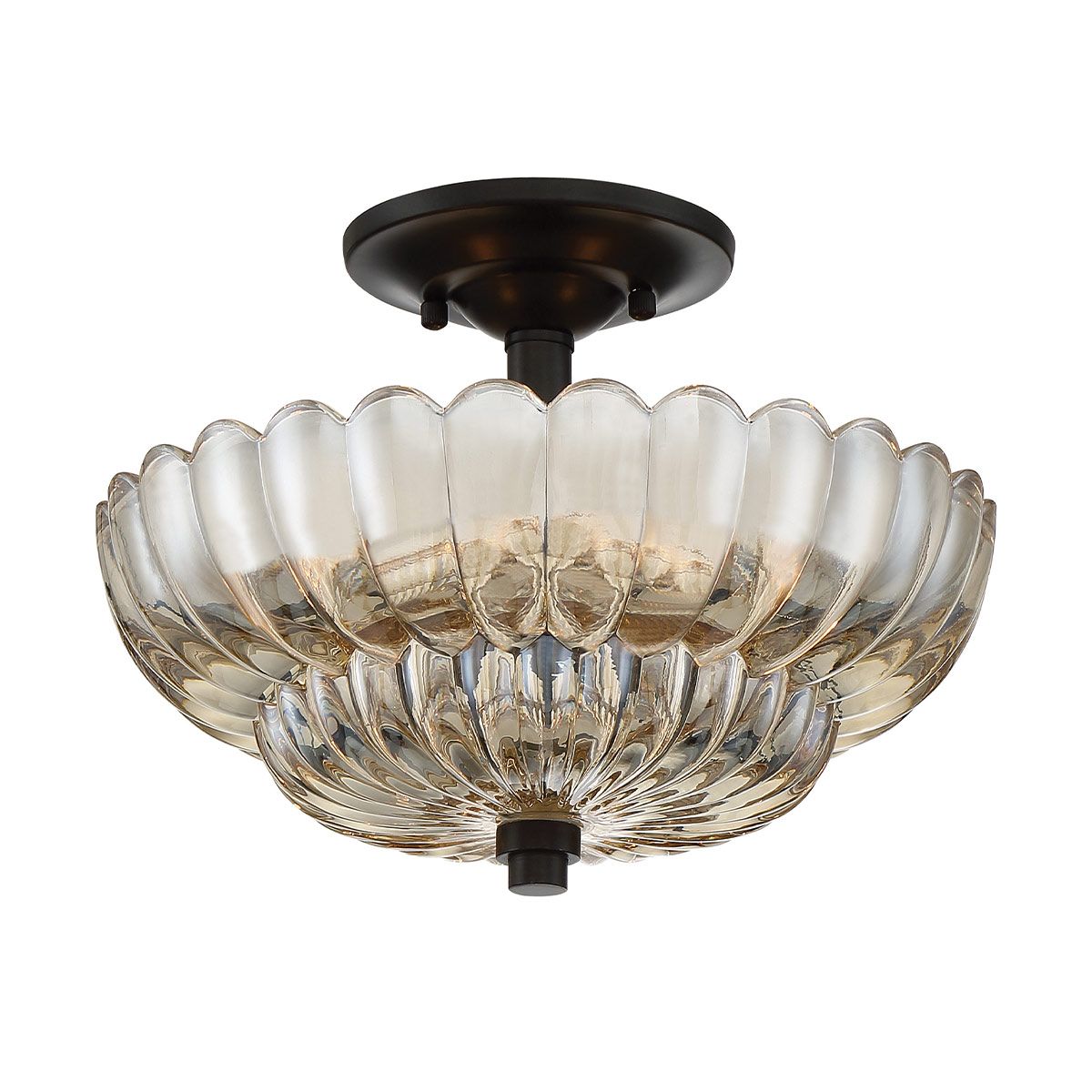 QZ-WHITECAP-SF-S Quoizel Whitecap 3 lt Semi Flush Medium Tinted Amber Glass with Mottled Cocoa Brown