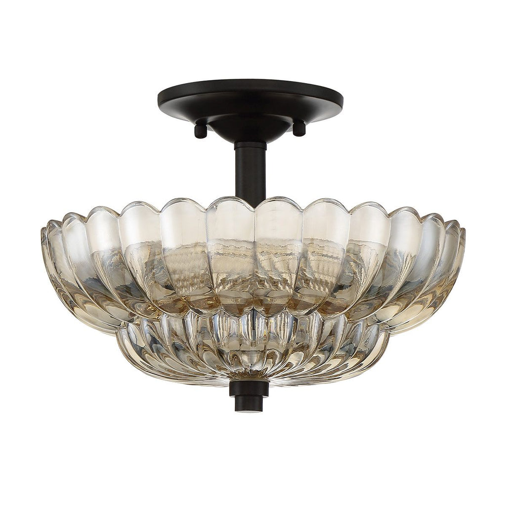 QZ-WHITECAP-SF-S Quoizel Whitecap 3 lt Semi Flush Medium Tinted Amber Glass with Mottled Cocoa Brown