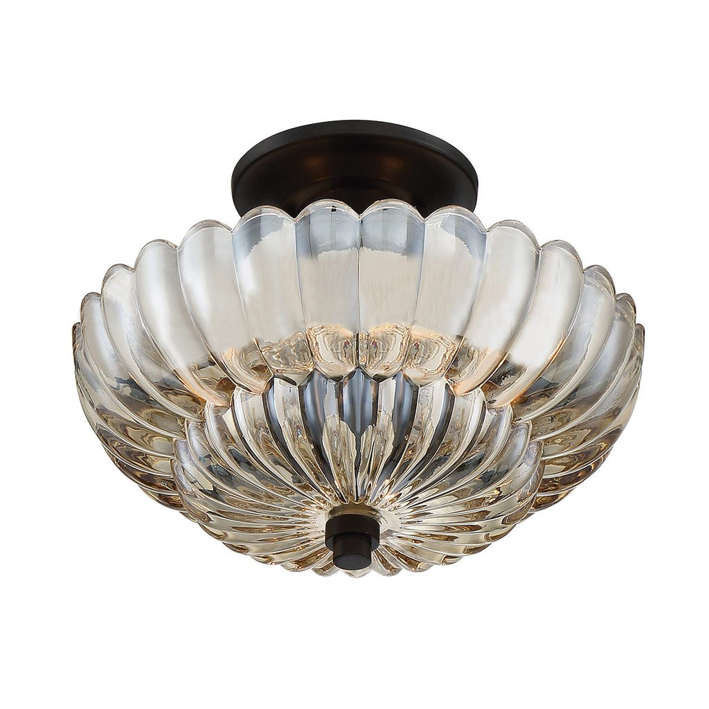 QZ-WHITECAP-SF-S Quoizel Whitecap 3 lt Semi Flush Medium Tinted Amber Glass with Mottled Cocoa Brown