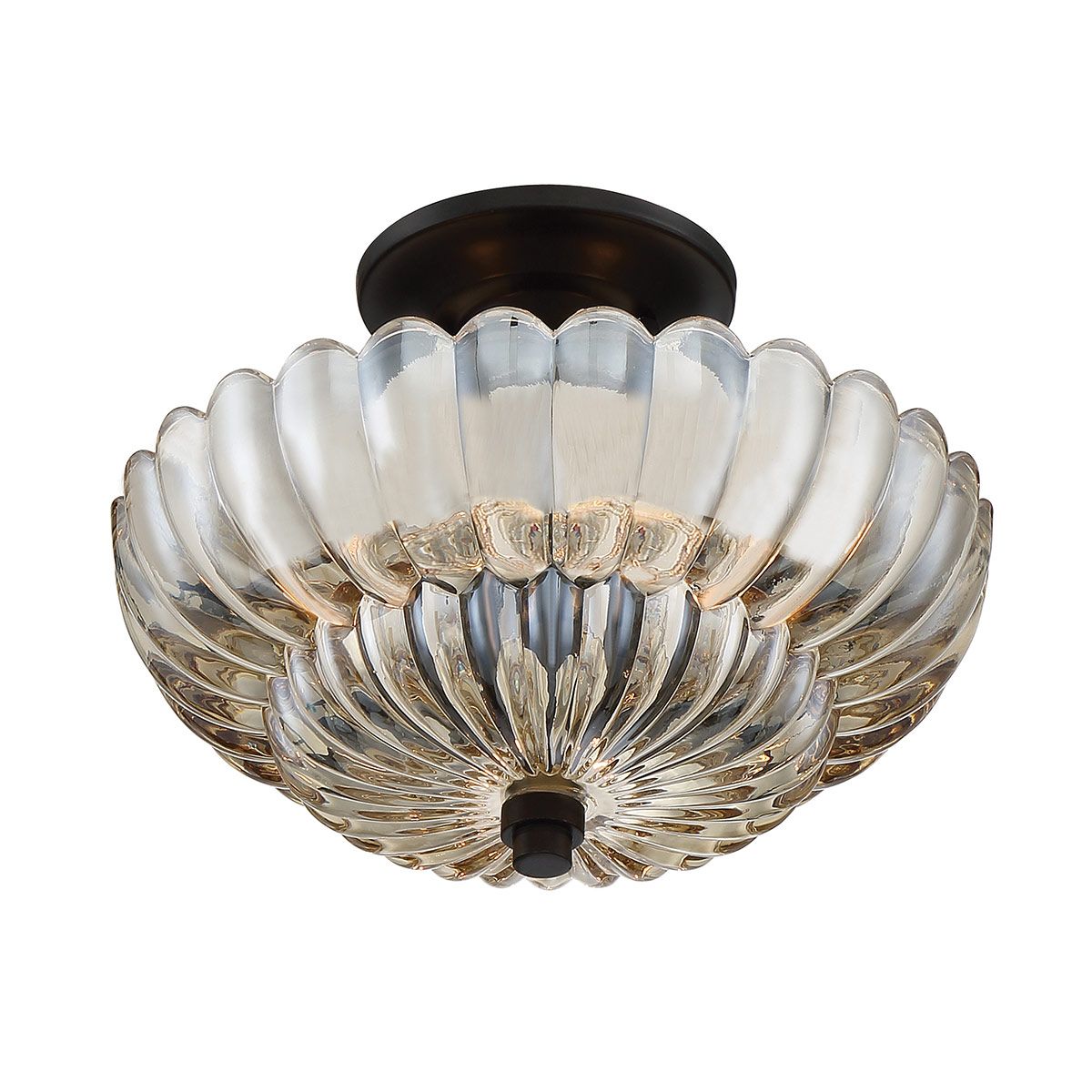 QZ-WHITECAP-SF-S Quoizel Whitecap 3 lt Semi Flush Medium Tinted Amber Glass with Mottled Cocoa Brown