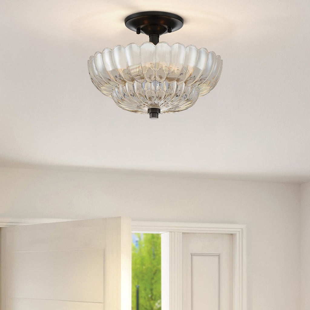 QZ-WHITECAP-SF-S Quoizel Whitecap 3 lt Semi Flush Medium Tinted Amber Glass with Mottled Cocoa Brown