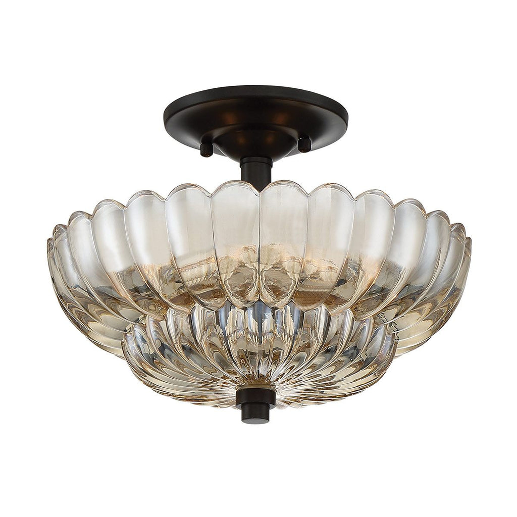 QZ-WHITECAP-SF-S Quoizel Whitecap 3 lt Semi Flush Medium Tinted Amber Glass with Mottled Cocoa Brown