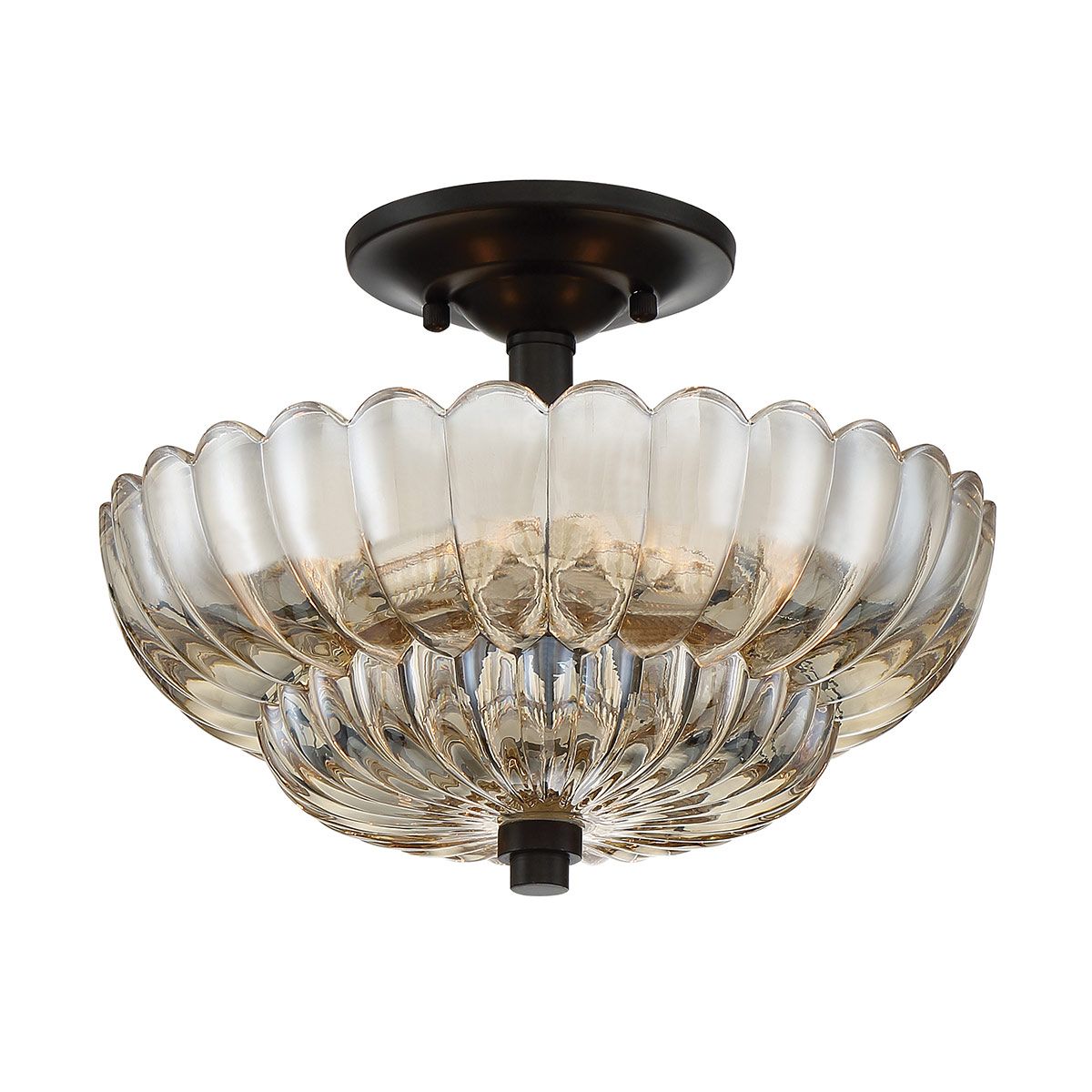 QZ-WHITECAP-SF-S Quoizel Whitecap 3 lt Semi Flush Medium Tinted Amber Glass with Mottled Cocoa Brown